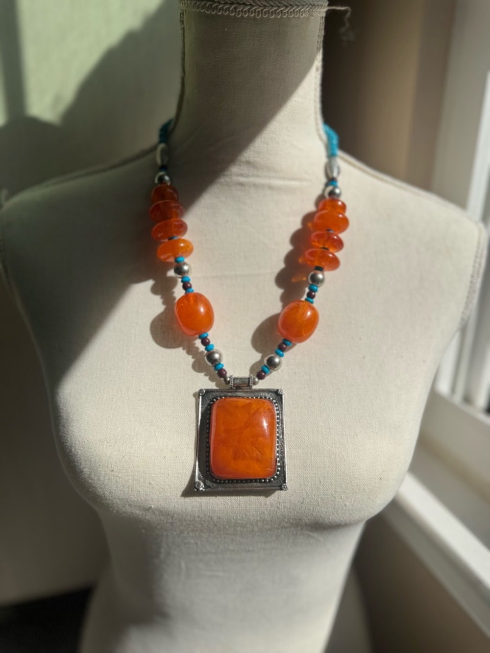 Handcrafted Orange Bead Pendant Necklace - Unbranded